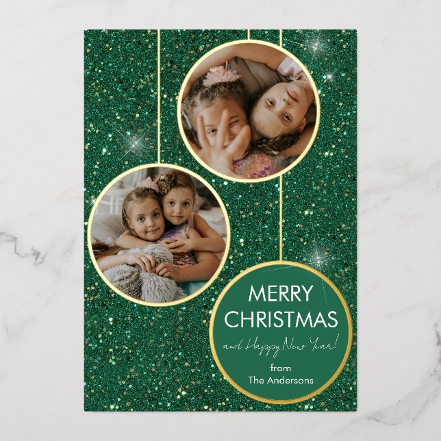 Custom Photo Green Glitter Merry Christmas (Front)