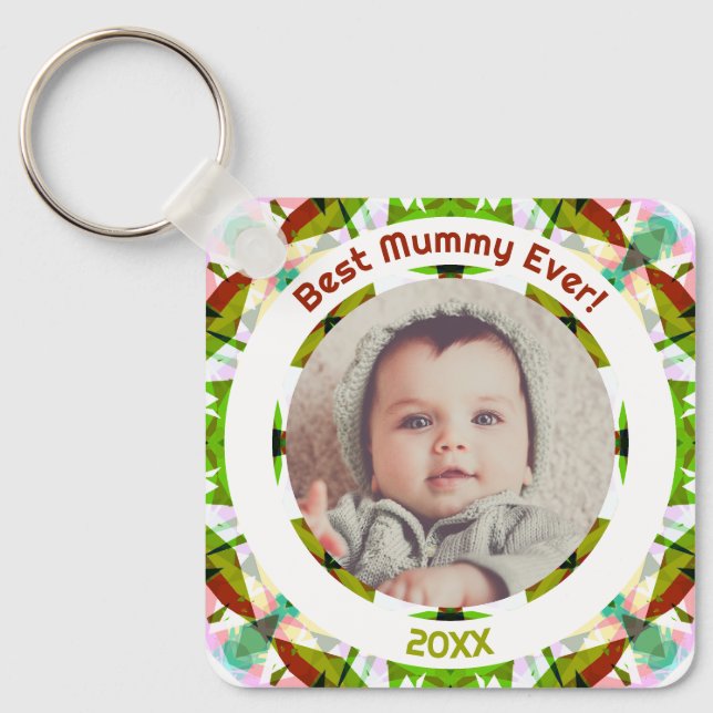 Custom Photo Green Mother’s Day Best Mommy Ever Key Ring (Front)