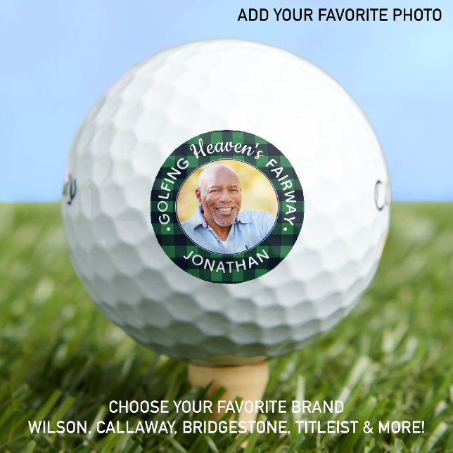 Custom Photo Green Plaid Golfer Memorial  Golf Balls (Creator Uploaded)
