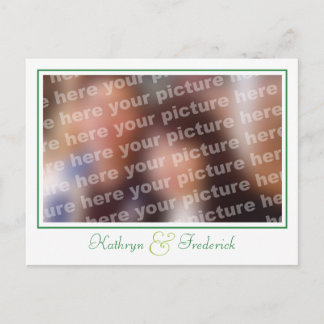 Custom photo green wedding save the date postcards