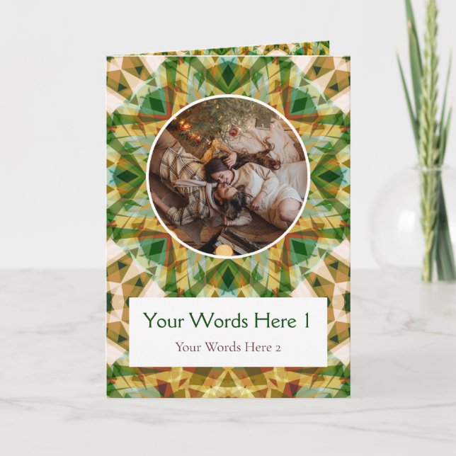 Custom Photo Greeting Green Brown Christmas Star Holiday Card (Front)