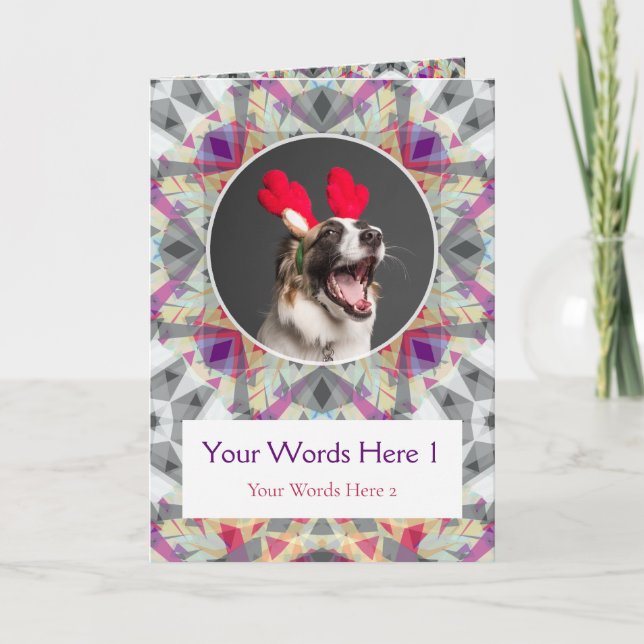 Custom Photo Greeting Grey Purple Christmas Star Holiday Card (Front)