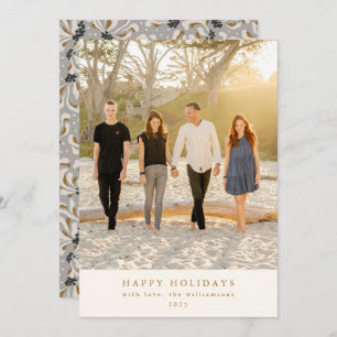 Custom Photo Grey Botanical Elegant Vertical Flat Holiday Card