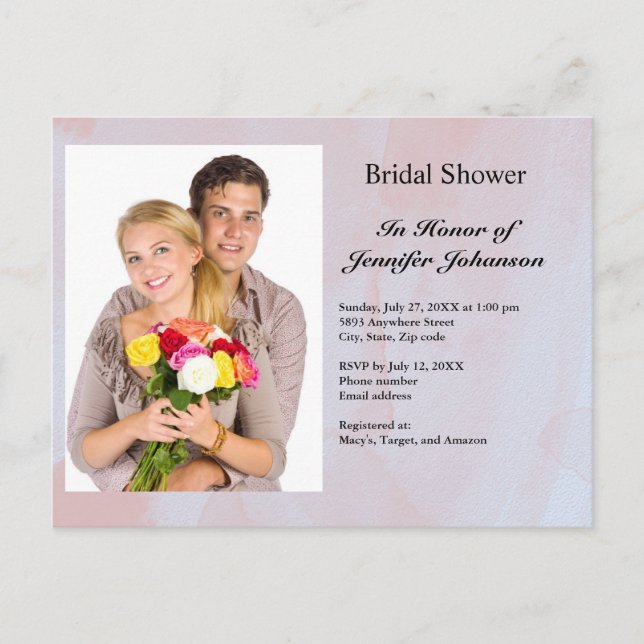 Custom Photo Grey Marble Bridal Shower Invitation Postcard (Front)