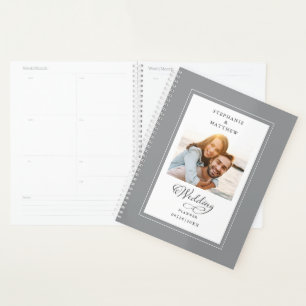 Custom Photo Grey White Wedding Elegant Script Planner