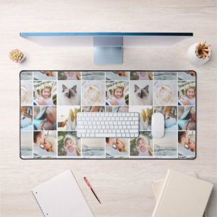 Custom Photo Grid Collage Modern Minimalist Desk Mat