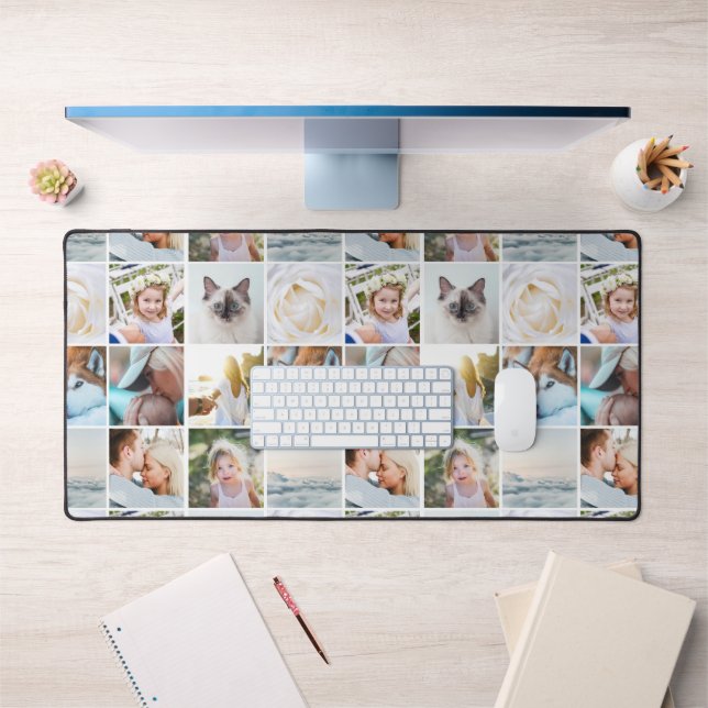 Custom Photo Grid Collage Modern Minimalist Desk Mat (Office 1)