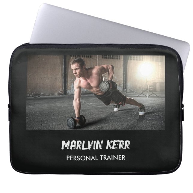 Custom photo gym business grey laptop sleeve (Front)