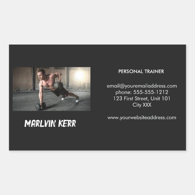 Custom photo gym business grey rectangular sticker (Front)