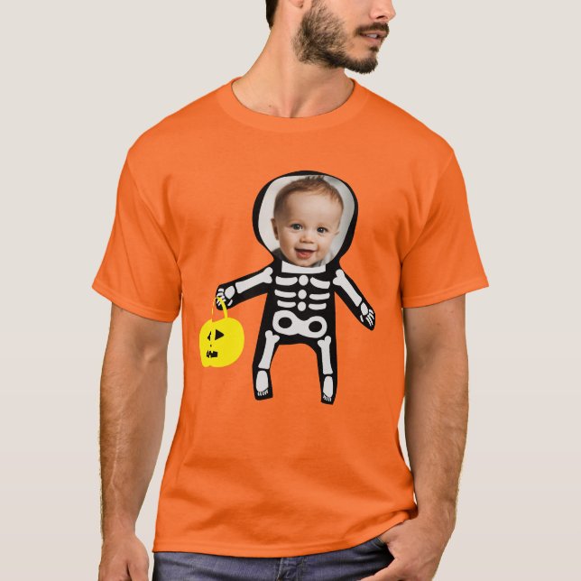 Custom photo Halloween skeleton trick or treat  T-Shirt (Front)