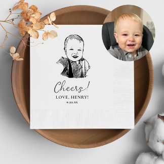 Custom Photo Hand Drawing Personalised Cheers Napkin