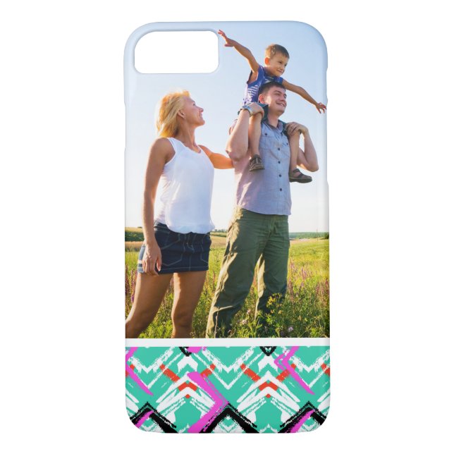 Custom Photo Hand Drawn Teal Zig Zag Pattern Case-Mate iPhone Case (Back)