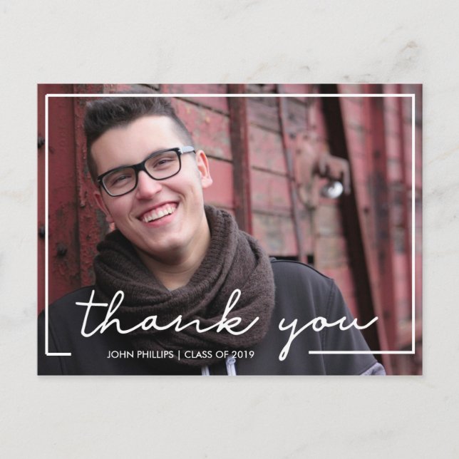 Custom Photo Hand Lettered Graduation Thank You Postcard (Front)