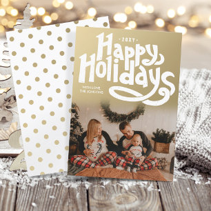 Custom Photo Hand Lettering Cute Faux Gold Modern Holiday Card