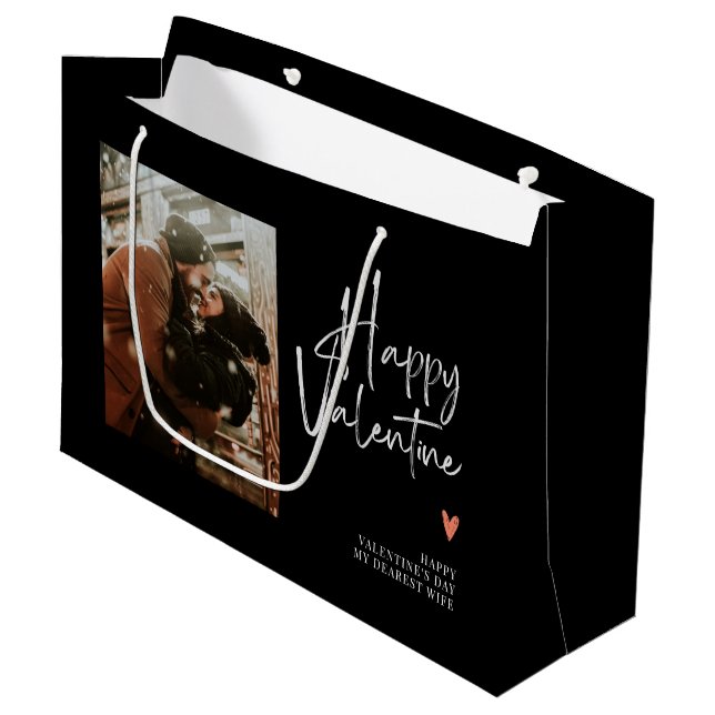 Custom Photo Hand Written Love Valentine's Day Large Gift Bag (Front Angled)