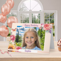 Custom Photo Happy Birthday Pretty Floral Elegant