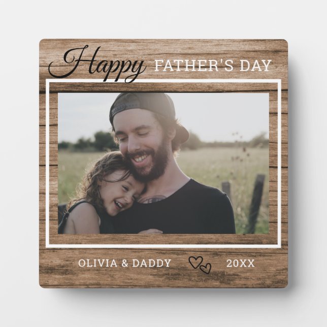 Custom Photo Happy Father's Day Rustic Wood   Plaque (Front)