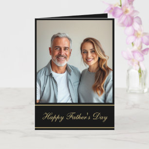 Custom Photo Happy Father's Day Script Black Gold Card