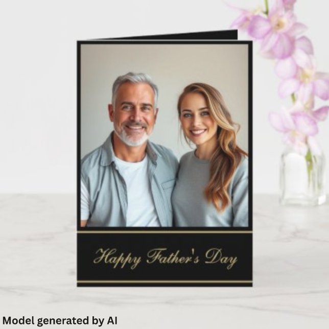 Custom Photo Happy Father's Day Script Black Gold Card (Creator Uploaded)