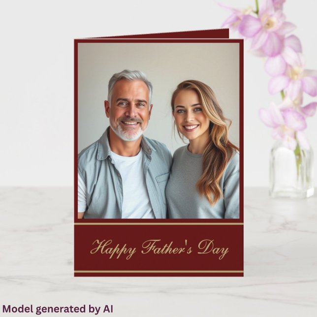 Custom Photo Happy Father's Day Script Red Gold Card (Creator Uploaded)