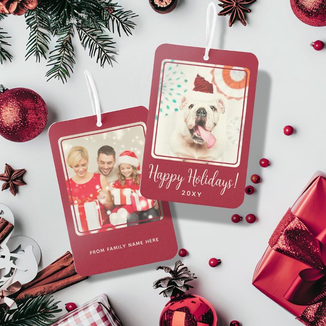 Custom Photo Happy Holidays Red Two Side Gift Car Air Freshener (Creator Uploaded)