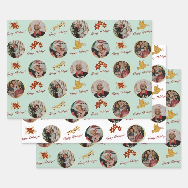 Custom Photo Happy Holidays   Wrapping Paper Sheet (Set)