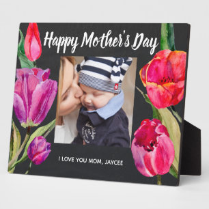 Custom Photo Happy Mother's Day Tulip Florals Plaque