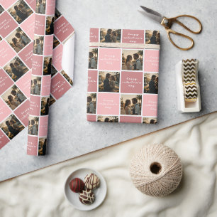 Custom Photo Happy Valentine's Day Pink Pattern Wrapping Paper
