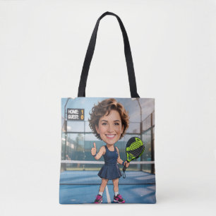 Custom Photo Head Padel ball Player Caricature Tote Bag