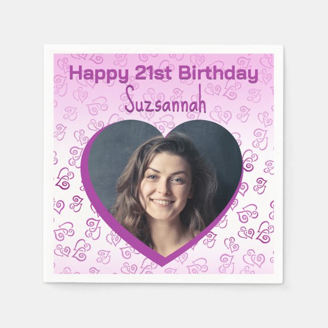 Custom Photo Heart Art Birthday Party Template Napkin (Front)