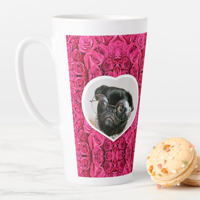 Custom Photo Heart Pink Roses DIY Picture  Latte Mug (In Situ)