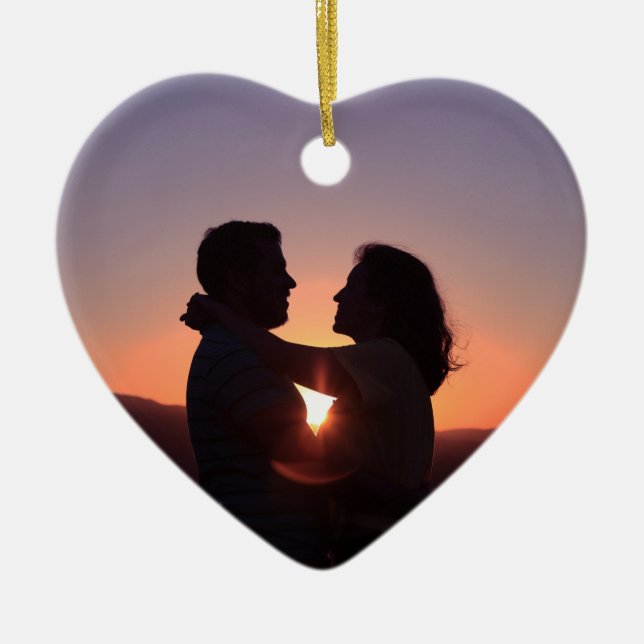 Custom Photo Heart Shaped Ceramic Tree Decoration (Front)