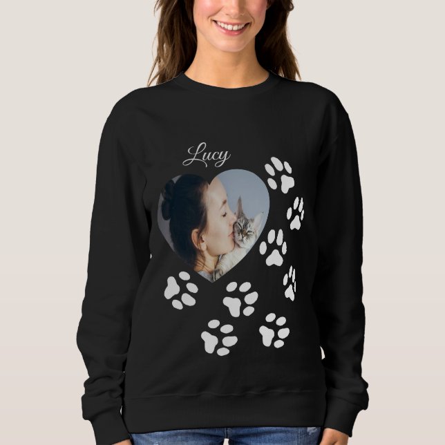 Custom Photo Heart with Name & Paw Prin Sweatshirt (Front)