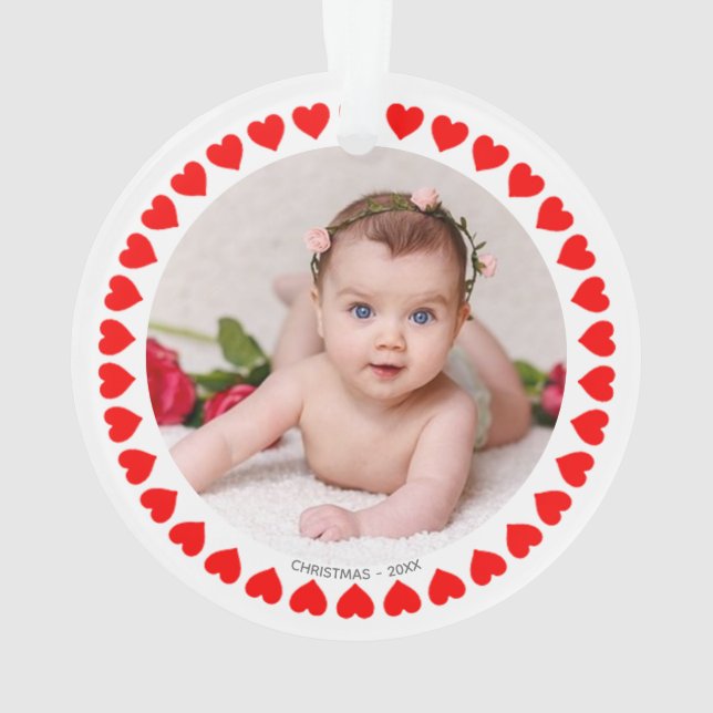 Custom Photo & Hearts Christmas Ornament (Back)