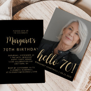 Custom Photo Hello 70 Seventieth Birthday Party Invitation