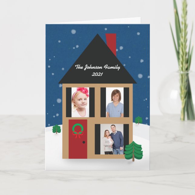Custom Photo House Folded Holiday Card (Front)