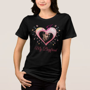 Custom Photo I Love My Boyfriend Valentine's Day Tri-Blend Shirt