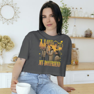 Custom Photo I Love My Boyfriend Vintage Bootleg T-Shirt