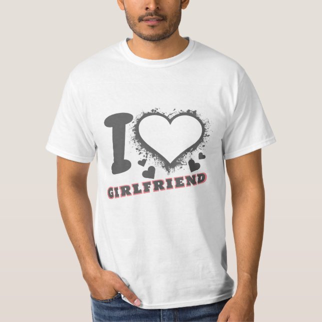  Custom photo I Love My Girlfriend I heart GF grey T-Shirt (Front)