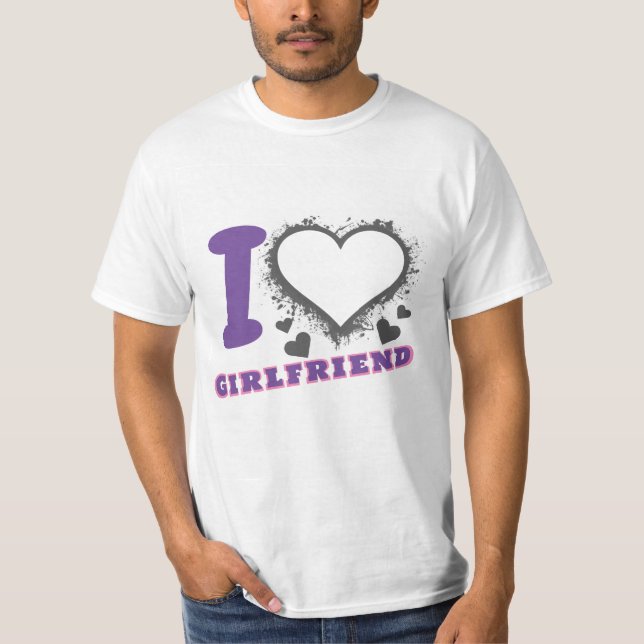 Custom photo I Love My Girlfriend I heart GF grey T-Shirt (Front)