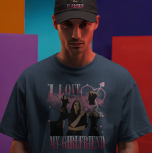Custom Photo I Love My Girlfriend Vintage Bootleg T-Shirt