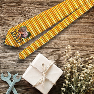 Custom Photo I Love You Dad Bright Yellow Striped Tie