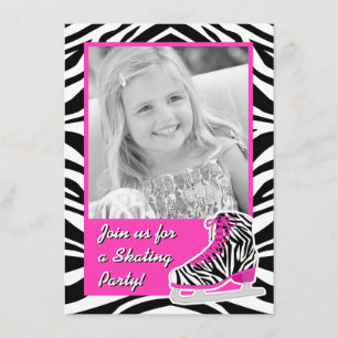 Custom Photo Ice Skating Zebra Birthday Party Invitation