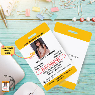 Custom Photo ID Badge for Kids with Emergency Cont