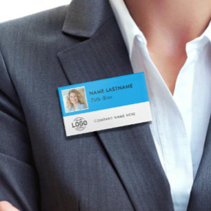 Custom Photo ID Logo Magnetic Large Sky Blue White Name Tag