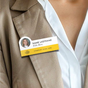 Custom Photo ID Logo Modern Yellow Simple Employee Name Tag