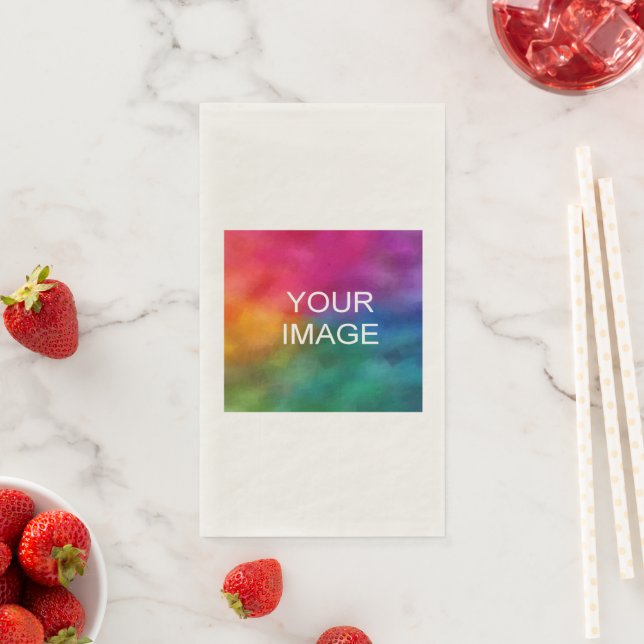 Custom Photo Image Picture Logo Add Text Ecru Napkin (Insitu)