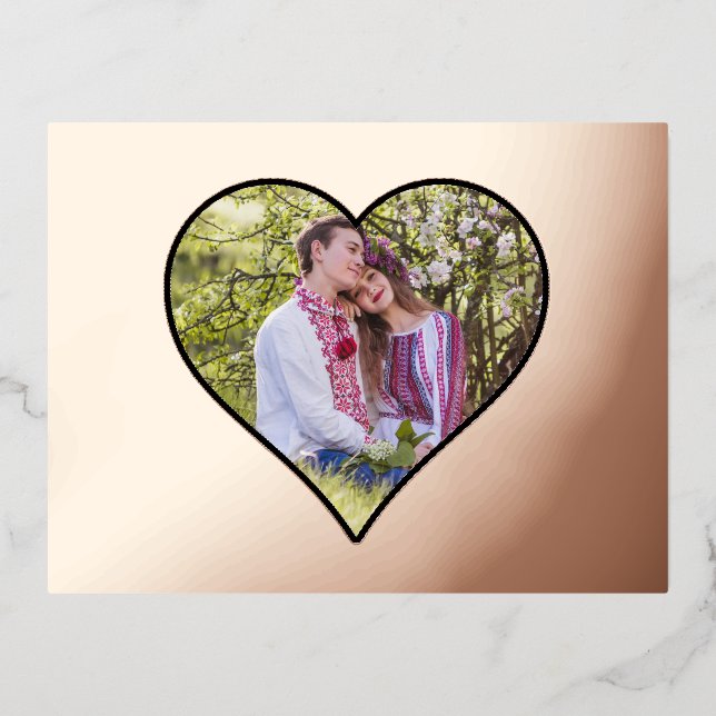 Custom Photo in a Heart Shaped Frame Real Foil Invitation Postcard (Front)