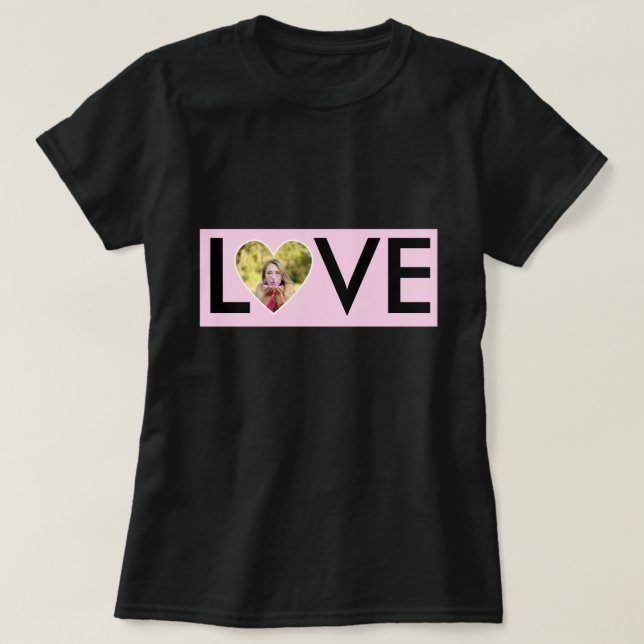 Custom Photo in Baby Pink Heart Frame T-Shirt (Design Front)