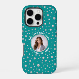 Custom Photo in Pearl Circle on Cyan-Green iPhone 16 Pro Case